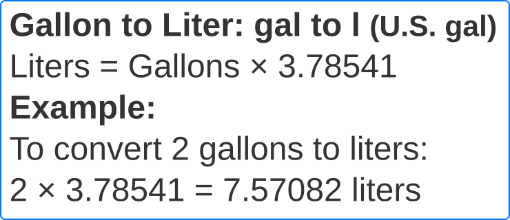 gallon to lt: gallon to liter conversion (gal to l)