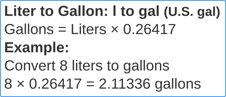 l to gal: liter to gallon conversion