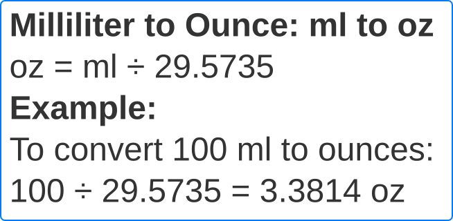 ml to ounce: Milliliter to Ounce or ml to oz conversion (U.S. Fluid Ounce)