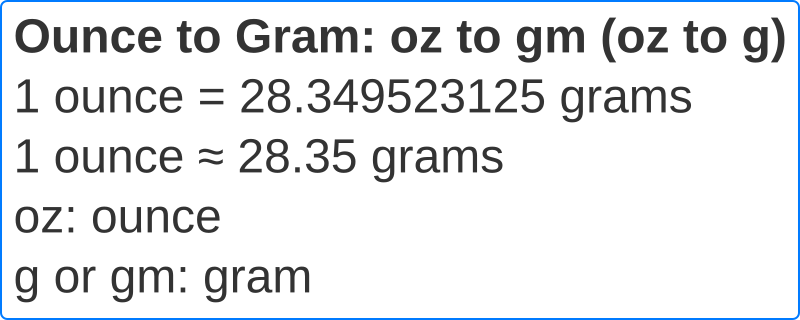 oz to gm (oz to g): ounce to gram conversion